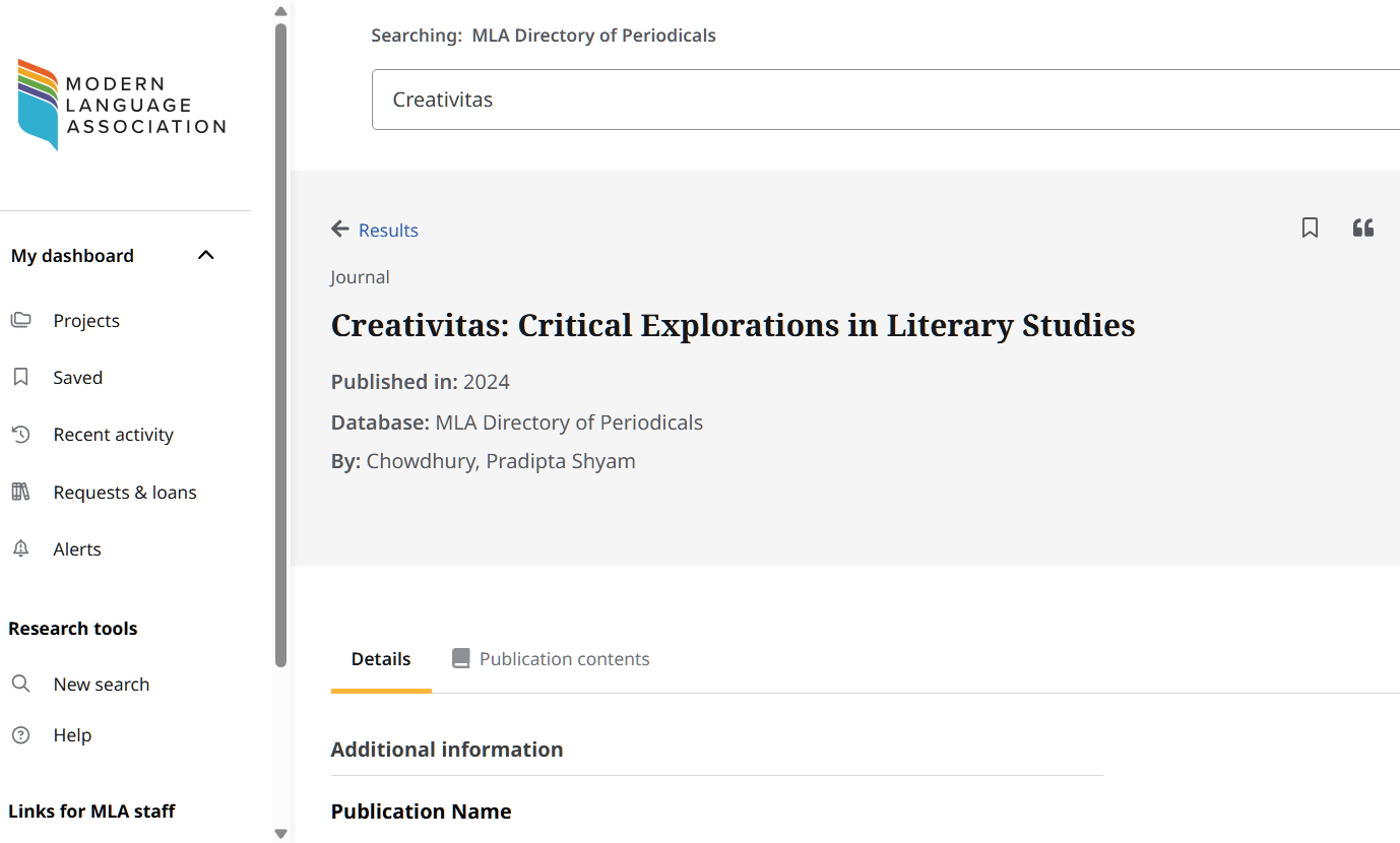 MLA Directory of Periodicals - Creativitas